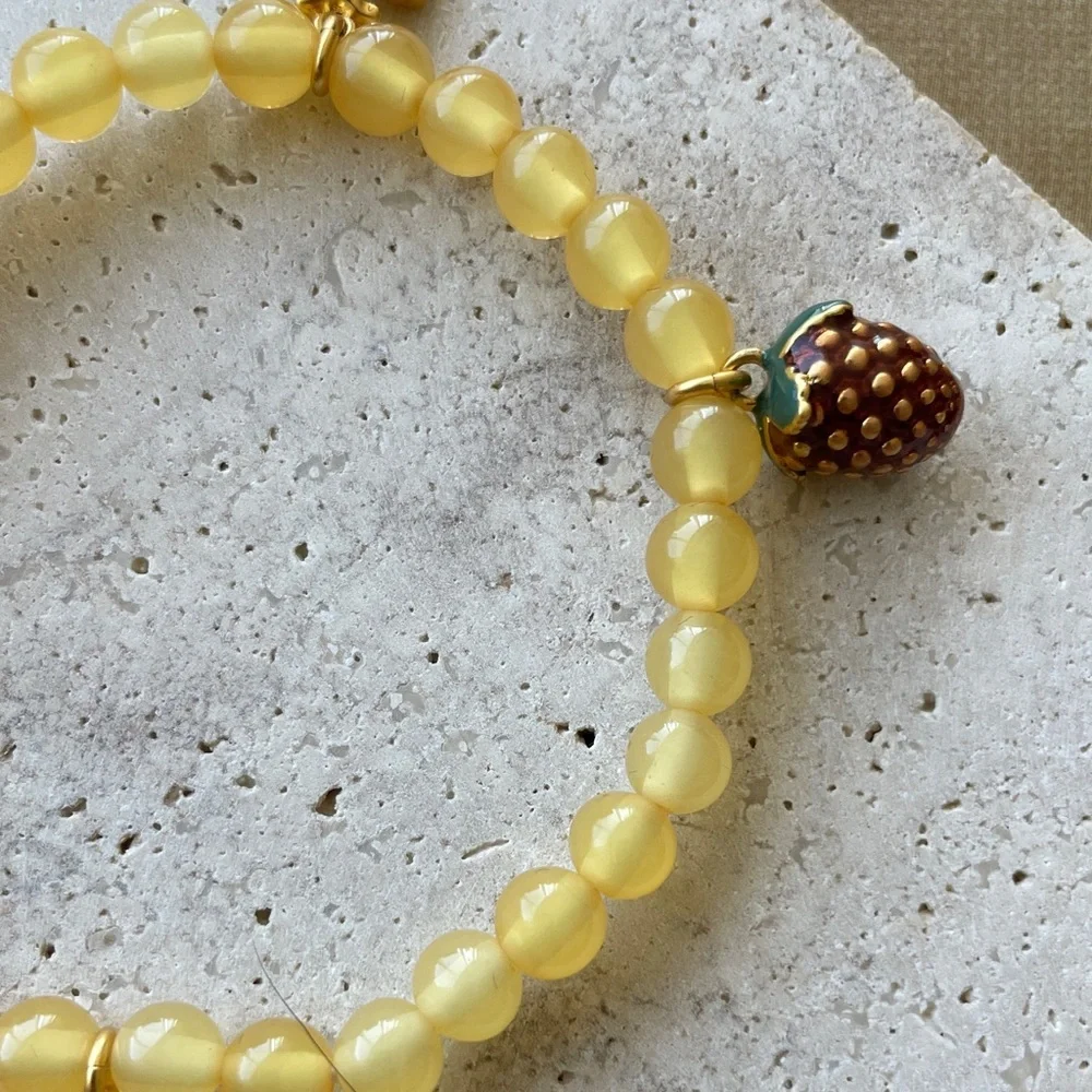 Tory Burch Beaded Charm Bracelet Yellow Green Tassel Stretch Bracelet
